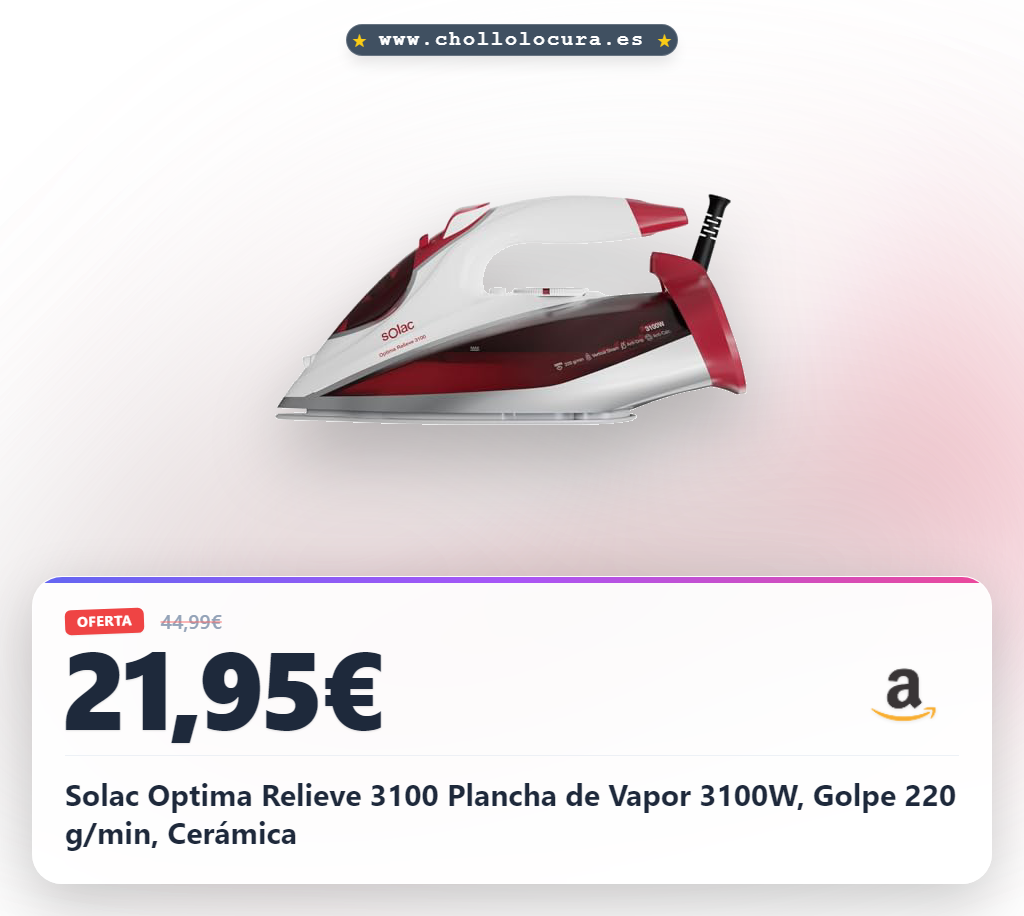 Aprovecha Solac Optima Relieve 3100 Plancha de Vapor 3100W con Suela Cerámica y Golpe de Vapor Potente