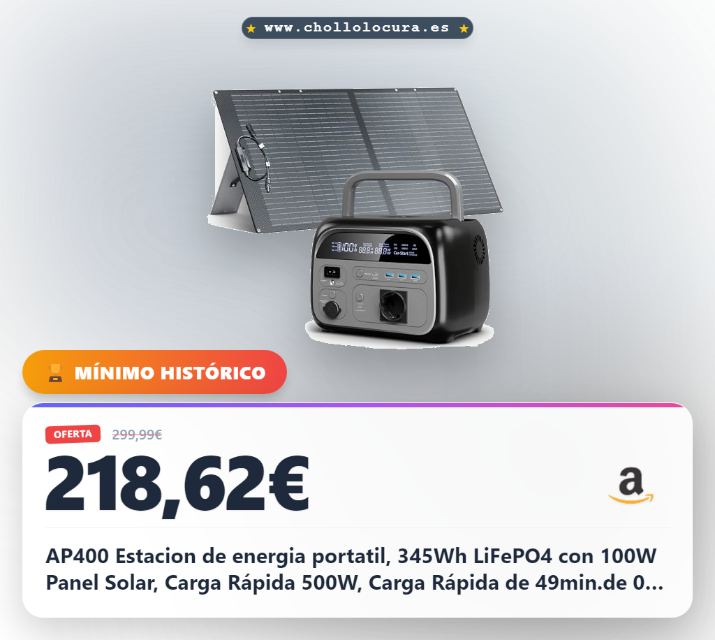 AP400 Estacion de energia portatil, 345Wh LiFePO4 con 100W Panel Solar, Carga Rápida 500W, Carga Rápida de 49min.de 0-80%,Generador Solar para hogar, caravanasa, campada, Hogar y Emergencias