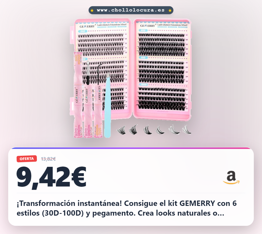 ¡Transformación instantánea! Consigue el kit GEMERRY con 6 estilos (30D-100D) y pegamento. Crea looks naturales o dramáticos sin esfuerzo. ¡Aprovecha este chollo antes de que se agote!