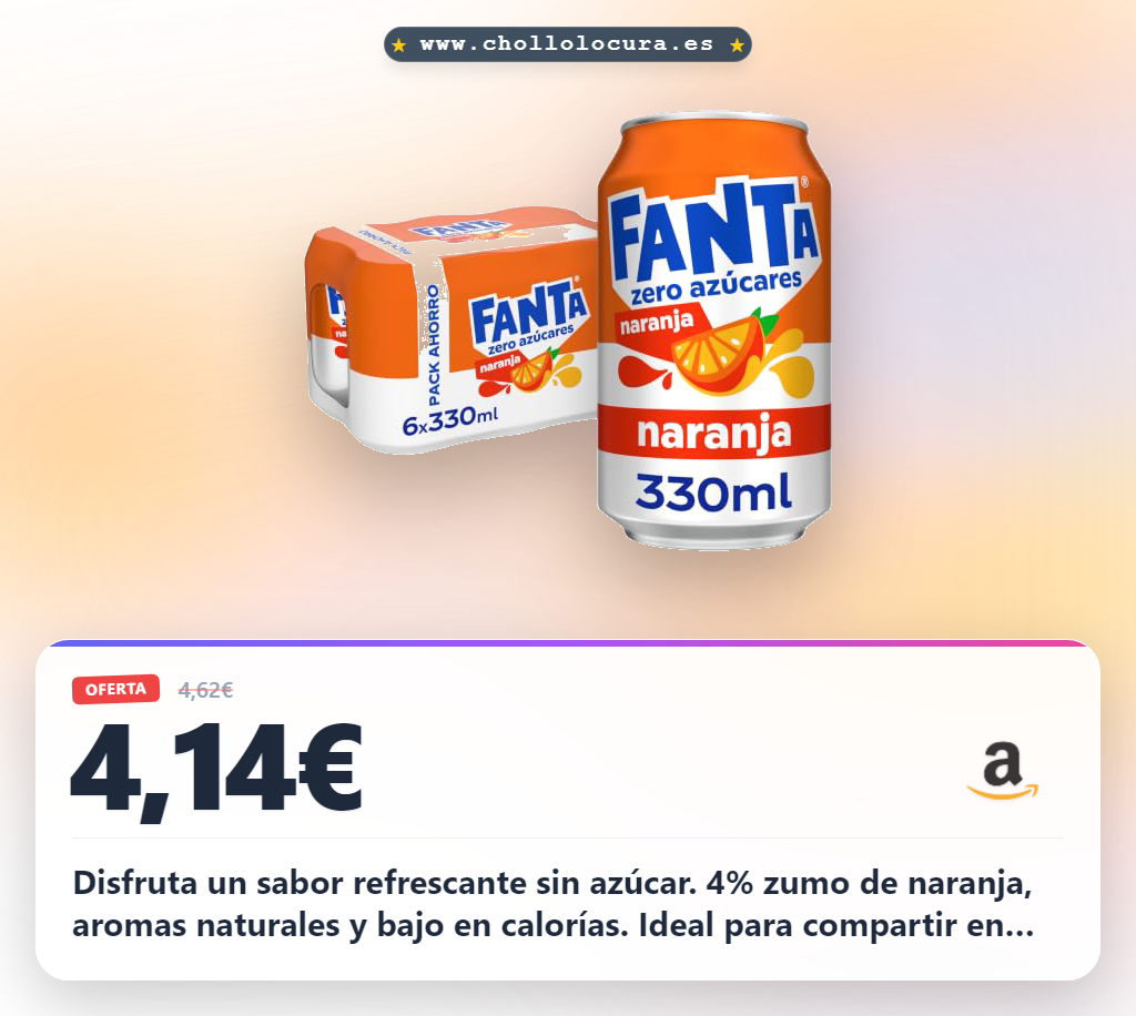 Fanta Naranja Zero Azúcar, Refresco de Naranja Elaborado a partir de Zumo, Bajo en Calorías - Pack 6 Latas 330 ml