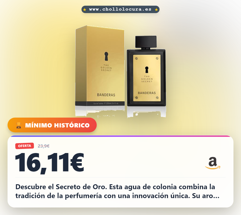 Disfruta la esencia especiada y aromática del Agua de Colonia Banderas The Golden Secret a precio de chollo