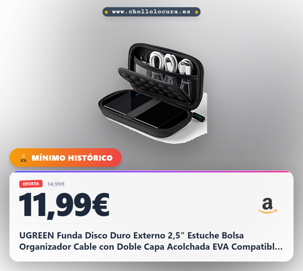 UGREEN Funda Disco Duro Externo 2,5" Estuche Bolsa Organizador Cable con Doble Capa Acolchada EVA Compatible con Toshiba, WD My Passport, Seagate, Maxtor, 2,5" HDD/SSD, SD/TF, USB