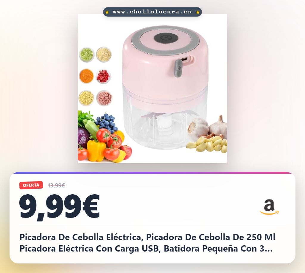 Picadora De Cebolla Eléctrica, Picadora De Cebolla De 250 Ml Picadora Eléctrica Con Carga USB, Batidora Pequeña Con 3 Cuchillas Para Cebollas, Ajos Y Verduras