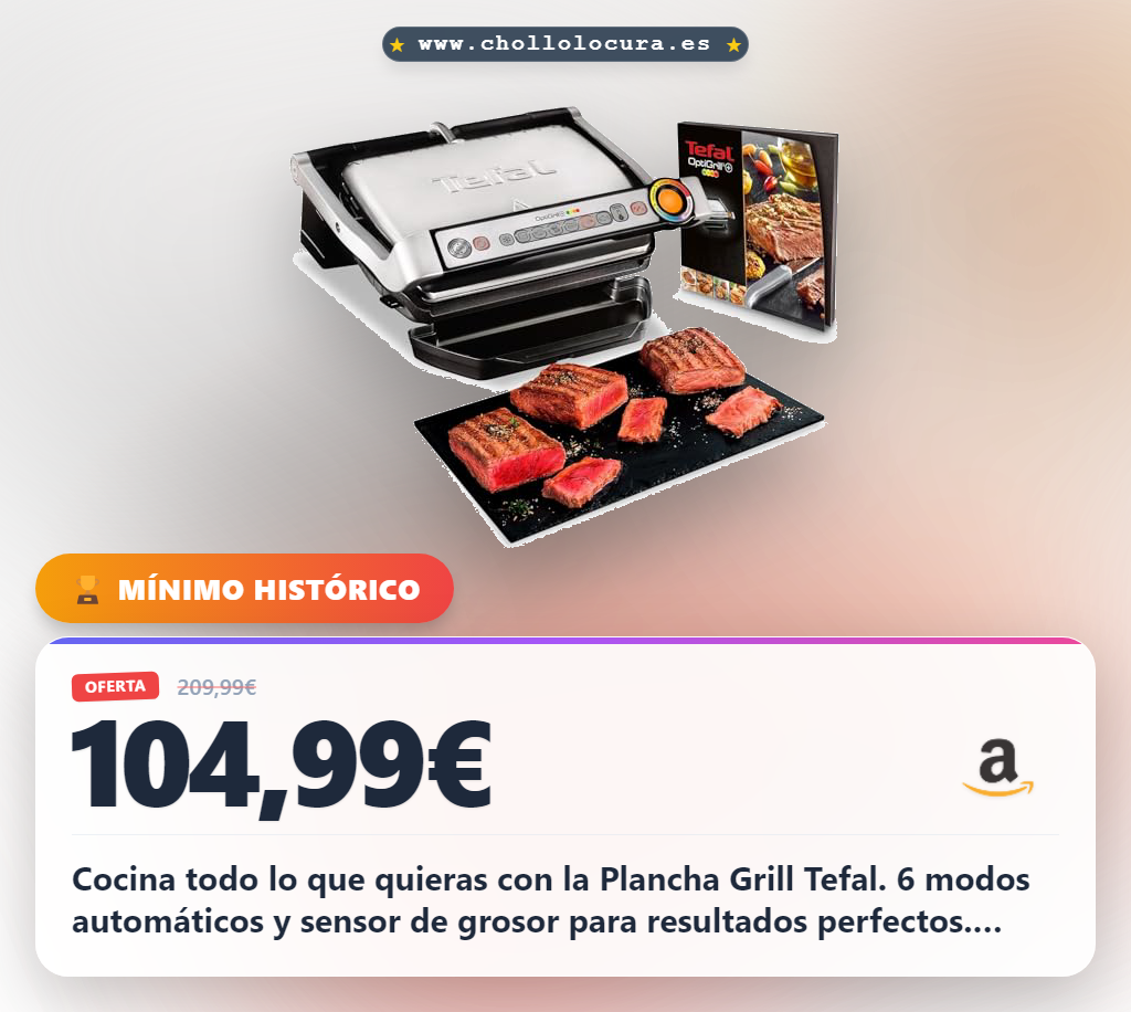Aprovecha la plancha grill Tefal Optigrill con 6 modos de cocción y sensor automático para el mejor asado