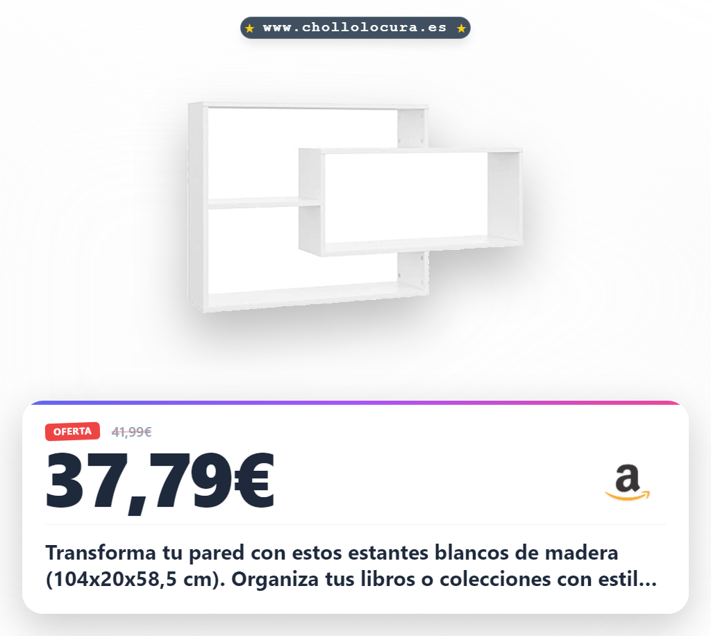 Transforma tu pared con estos estantes blancos de madera (104x20x58,5 cm). Organiza tus libros o colecciones con estilo y aprovecha cada rincón. ¡No te pierdas este chollazo! Montaje fácil y diseño robusto para tu hogar.