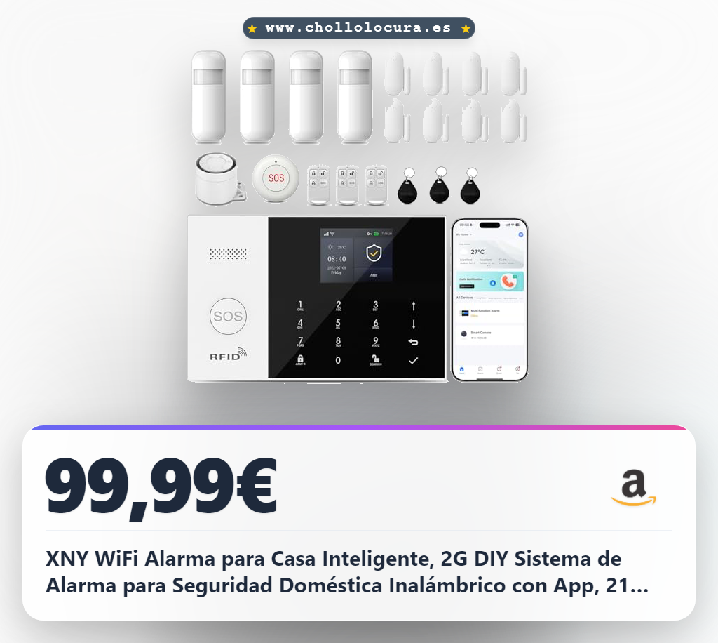 XNY WiFi Alarma para Casa Inteligente, 2G DIY Sistema de Alarma para Seguridad Doméstica Inalámbrico con App, 21 Piezas: Detector de Movimiento,Sensor de Puerta y Ventana, Sirena, Mando a Distancia