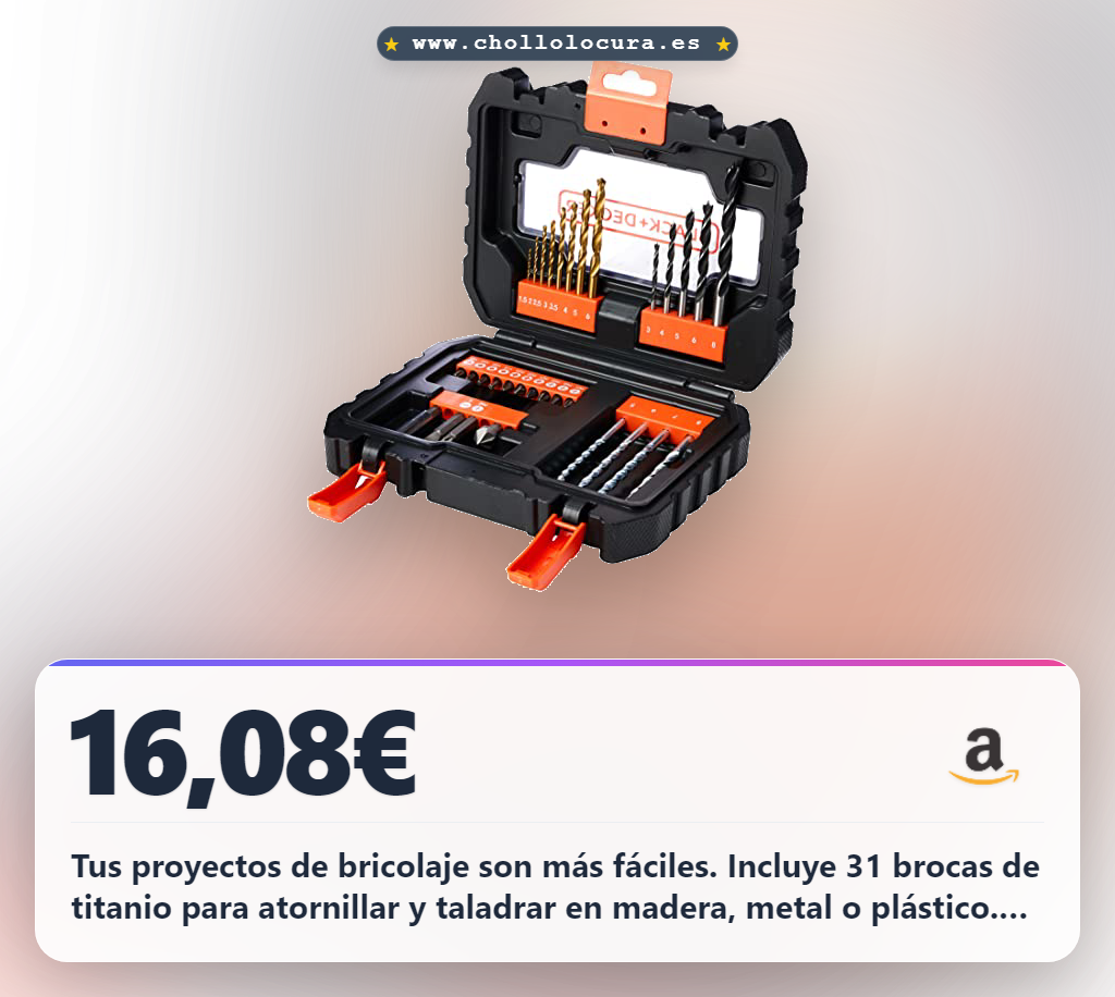 Consigue el juego de 31 piezas de brocas de titanio con maletín para atornillar y taladrar al mejor precio
