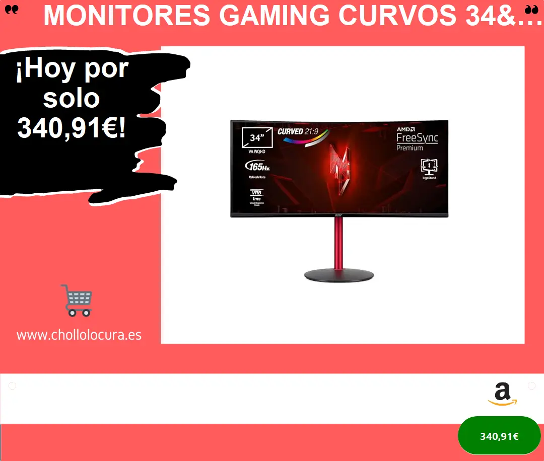 Monitores Gaming Curvos 34" UltraWide QHD 165 Hz con AMD FreeSync Premium