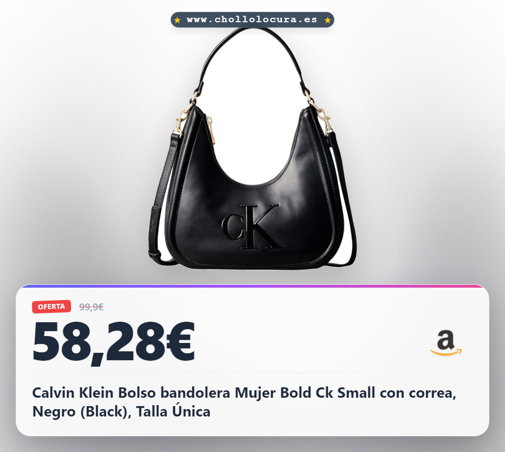 Calvin Klein Bolso bandolera Mujer Bold Ck Small con correa, Negro (Black), Talla Única