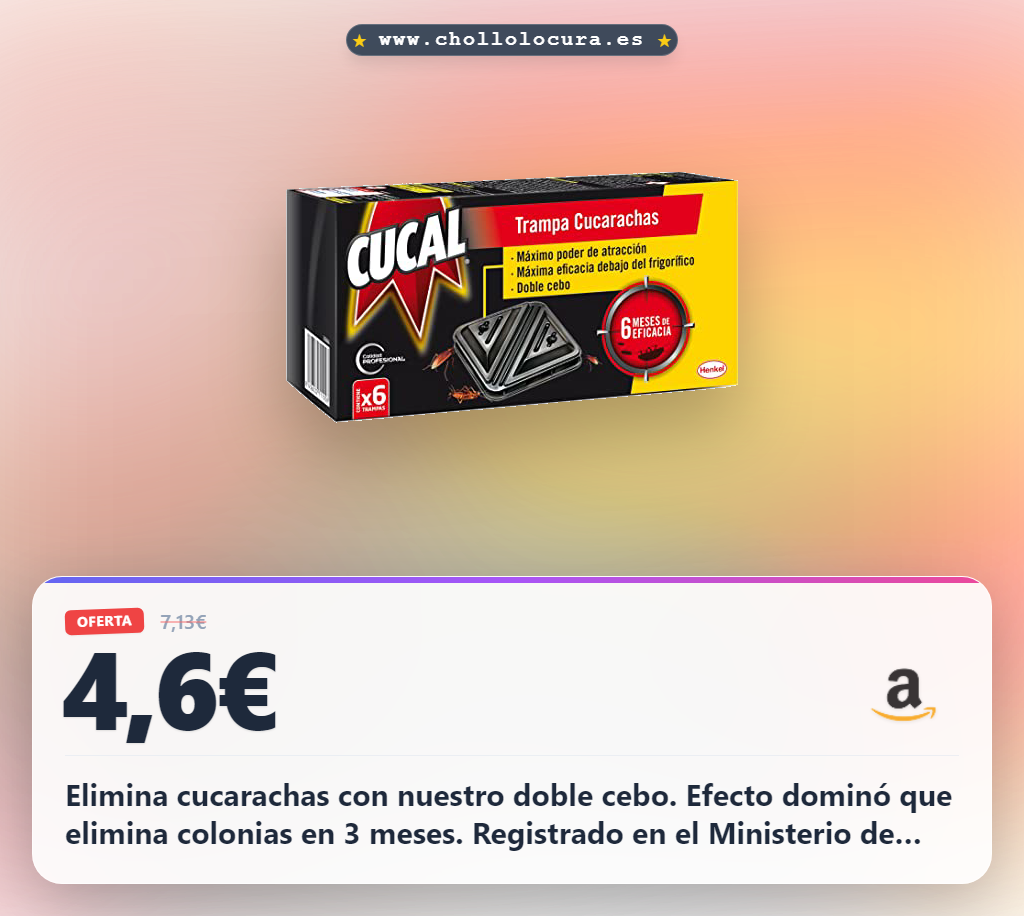 Cucal Insecticida Trampa Cucarachas Doble Cebo, 6 Unidades