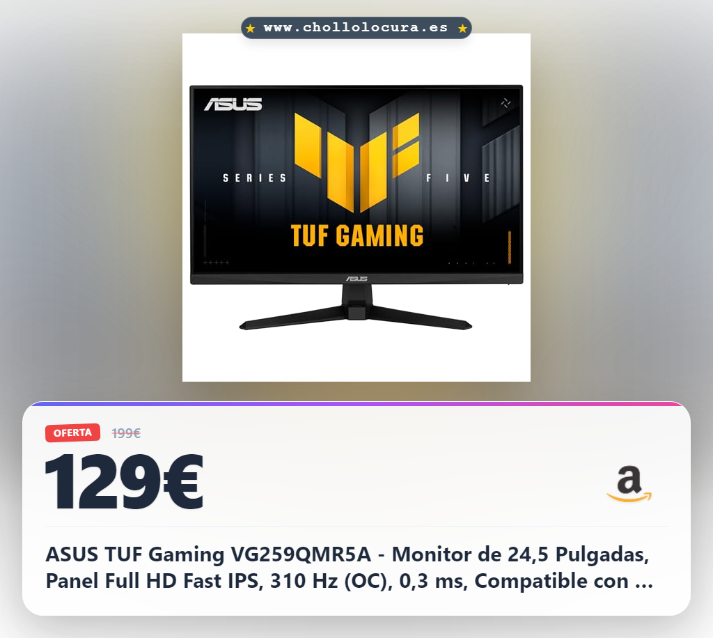 ¡Descubre el monitor gaming ASUS TUF de 24,5 Full HD con 310 Hz y respuesta ultrarrápida de 0,3 ms para una experiencia épica!