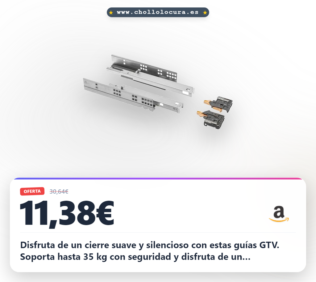 Descubre las guías correderas GTV con soft close y autocierre para cajones de montaje 35 kg al mejor precio de oferta histórica en España.