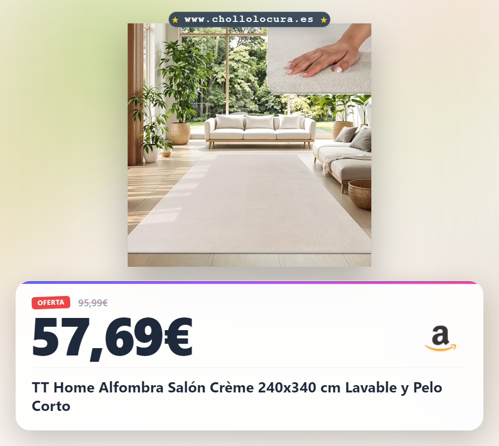 TT Home Alfombra Salón Crème 240x340 cm Lavable y Pelo Corto