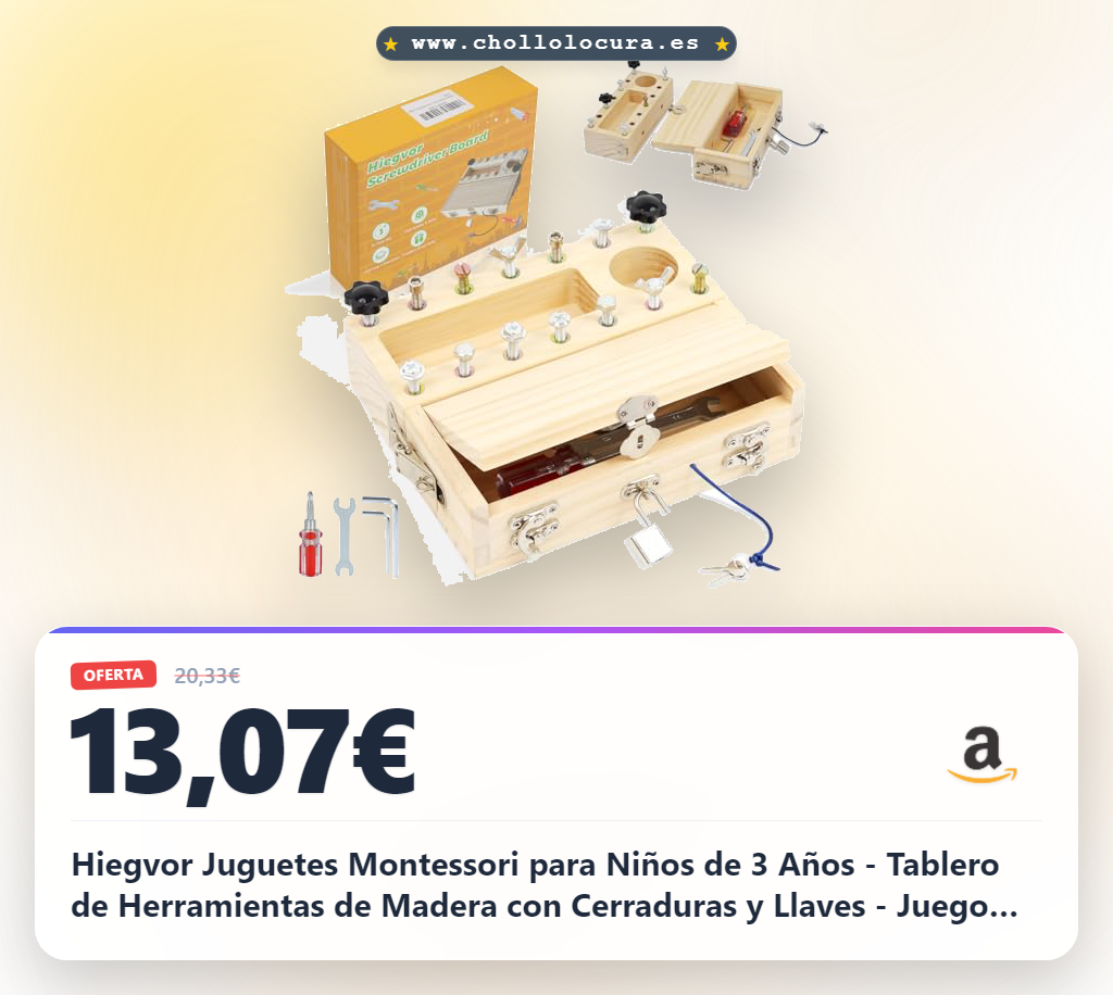 Hiegvor Juguetes Montessori para Niños de 3 Años - Tablero de Herramientas de Madera con Cerraduras y Llaves - Juego Educativo para Niños y Niñas de 3 a 5 Años
