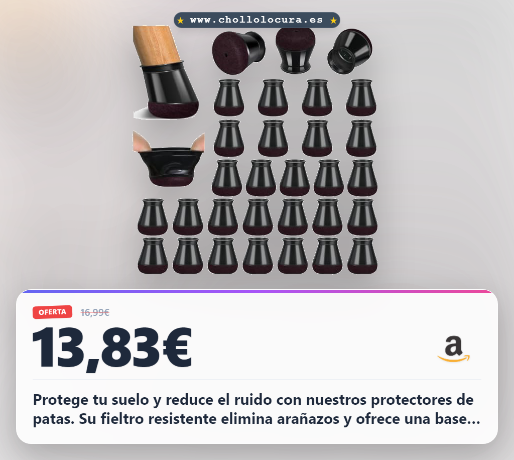 Disfruta de suelos tranquilos con protector patas de sillas. 32 piezas de fieltro que evitan arañazos y ruido. ¡Aprovecha esta oferta!