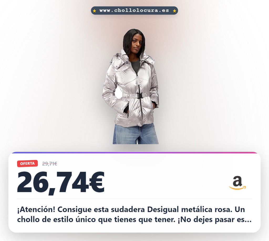 Logra llevarte la sudadera Desigual PADDED_METALIC Pink Stick con capucha extraíble al mejor precio