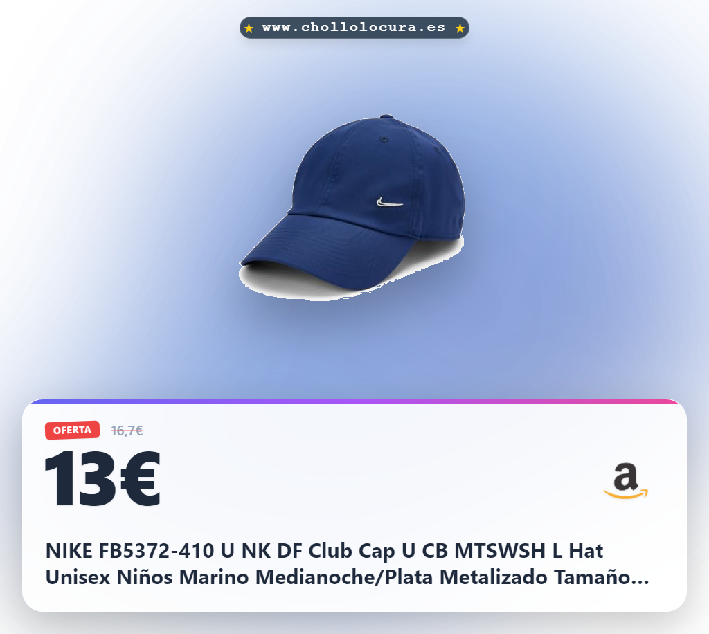 NIKE FB5372-410 U NK DF Club Cap U CB MTSWSH L Hat Unisex Niños Marino Medianoche/Plata Metalizado Tamaño S/M