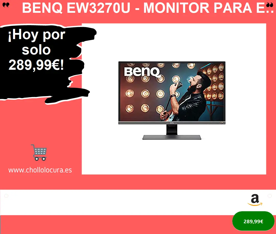 BenQ EW3270U - Monitor para entretenimiento de vídeo de 32" 4K UHD (3840x2160, 4ms, 60Hz, 2x HDMI, VA, 95% DCI-P3, FreeSync, Modo HDR, Brillo Inteligente Plus, DP, USB-C, altavoces, Eye-care) - Gris
