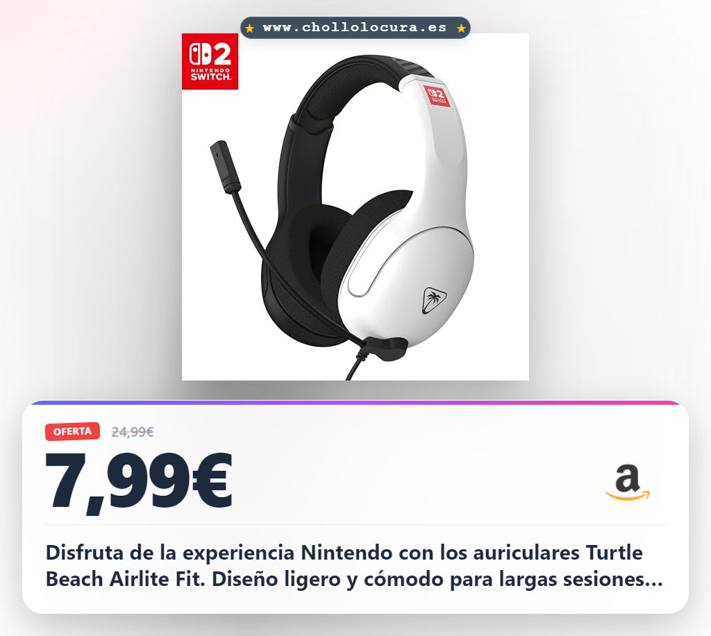Aprovecha los auriculares Turtle Beach Airlite Fit con licencia Nintendo Switch 2 y diseño ligero en oferta exclusiva