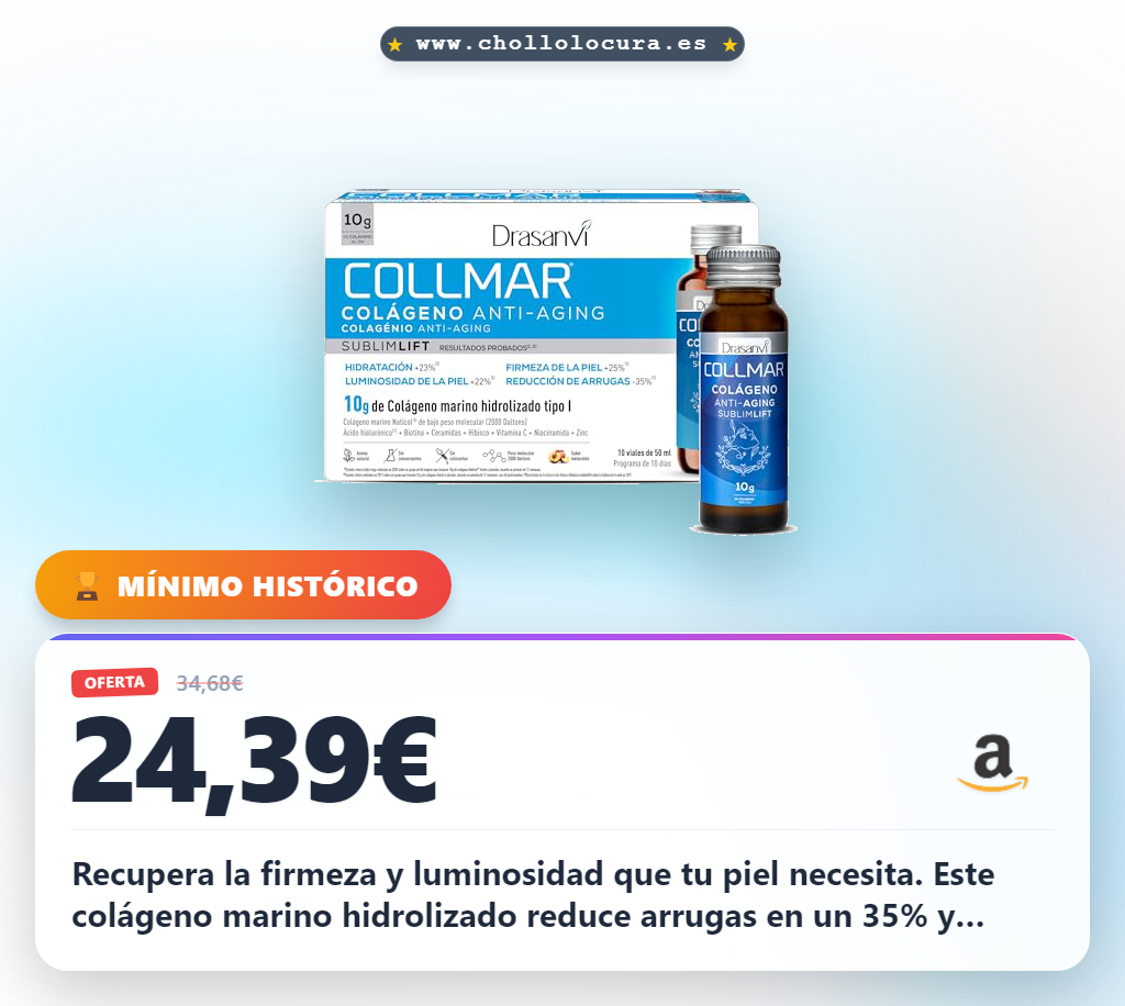 Aprovecha el Colágeno Marino Sublimlift Shots 10g con colágeno tipo I y ácido hialurónico para firmeza y antiedad al mejor precio
