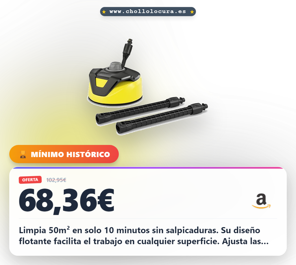 Obtén el limpiador de superficies Kärcher T-Racer T 5 para hidrolimpiadoras K2-K7. Limpia grandes áreas sin salpicaduras al mejor precio.