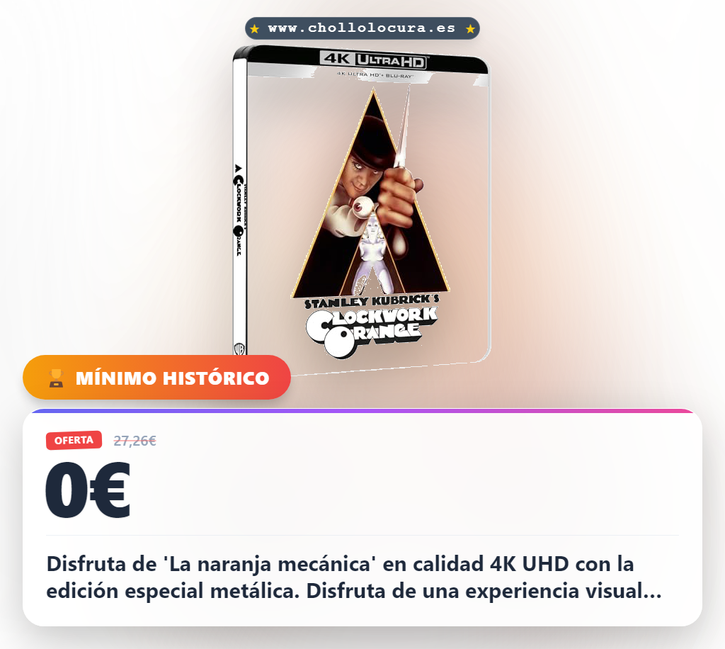Disfruta La naranja mecánica en 4K UHD Blu-ray edición especial metálica al mejor precio