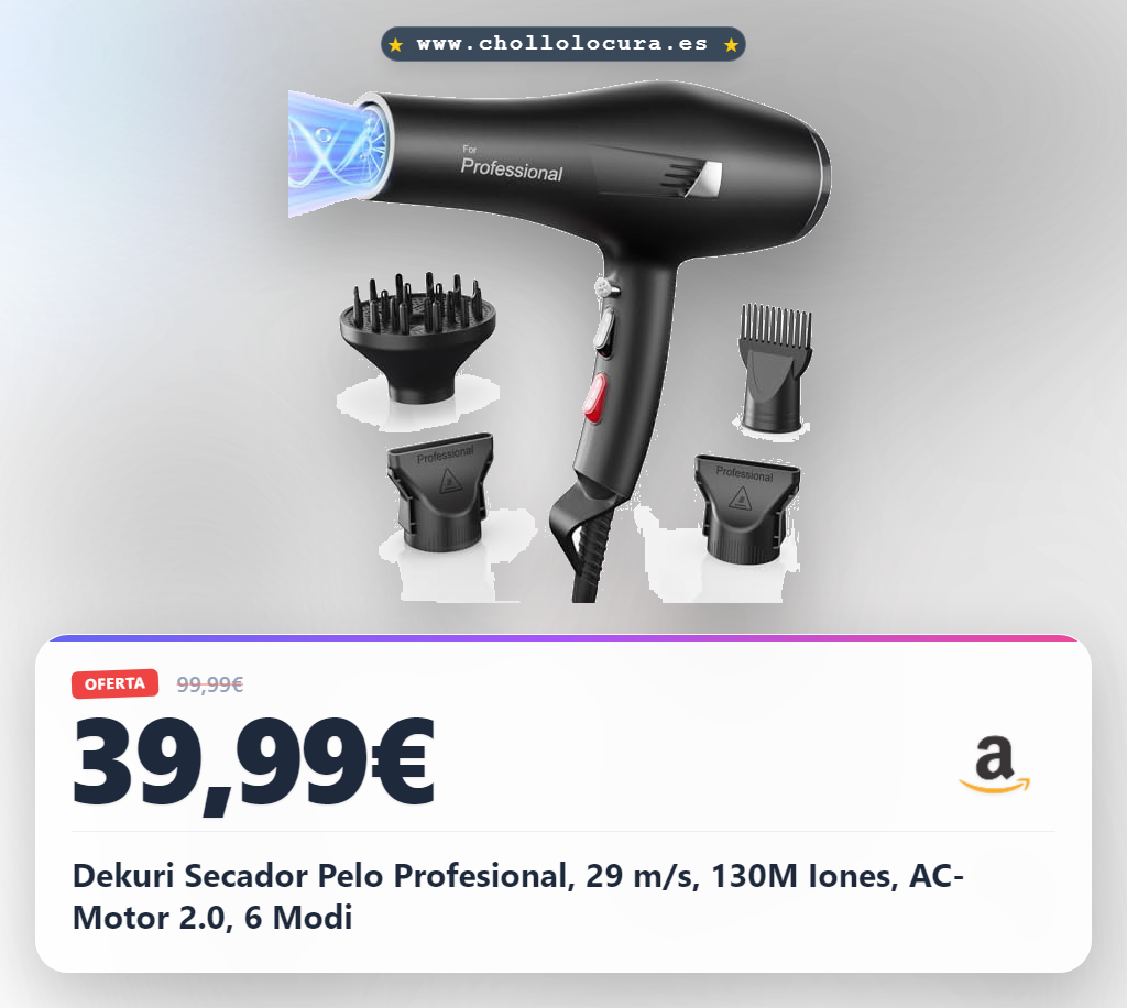 Dekuri Secador Pelo Profesional, 29 m/s, 130M Iones, AC-Motor 2.0, 6 Modi