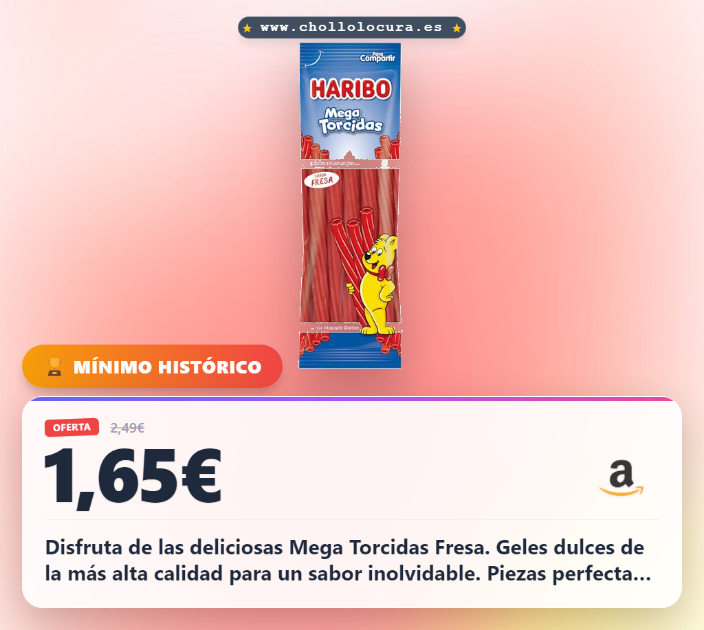 Aprovecha los Geles Dulces Haribo Mega Torcidas Fresa, deliciosas piezas en forma de stick