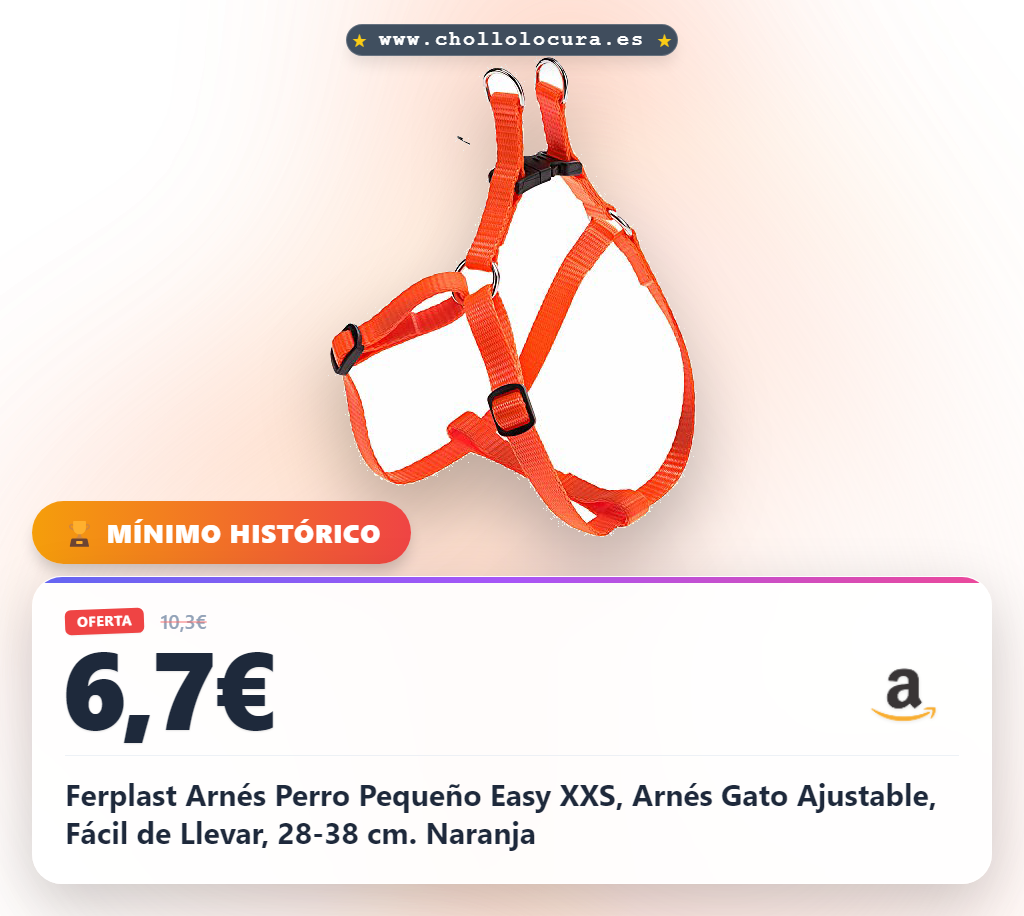 Ferplast Arnés Perro Pequeño Easy XXS, Arnés Gato Ajustable, Fácil de Llevar, 28-38 cm. Naranja
