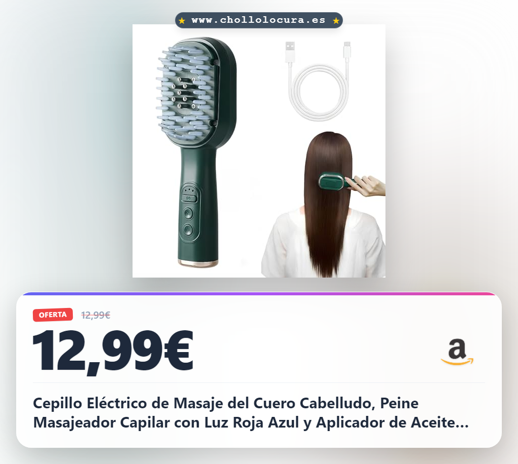 Cepillo Eléctrico de Masaje del Cuero Cabelludo, Peine Masajeador Capilar con Luz Roja Azul y Aplicador de Aceite 30ml, 4 en 1 Cepillo de Peine Masaje, para Aliviar Fatiga & Nutrir Cabello (Verde)