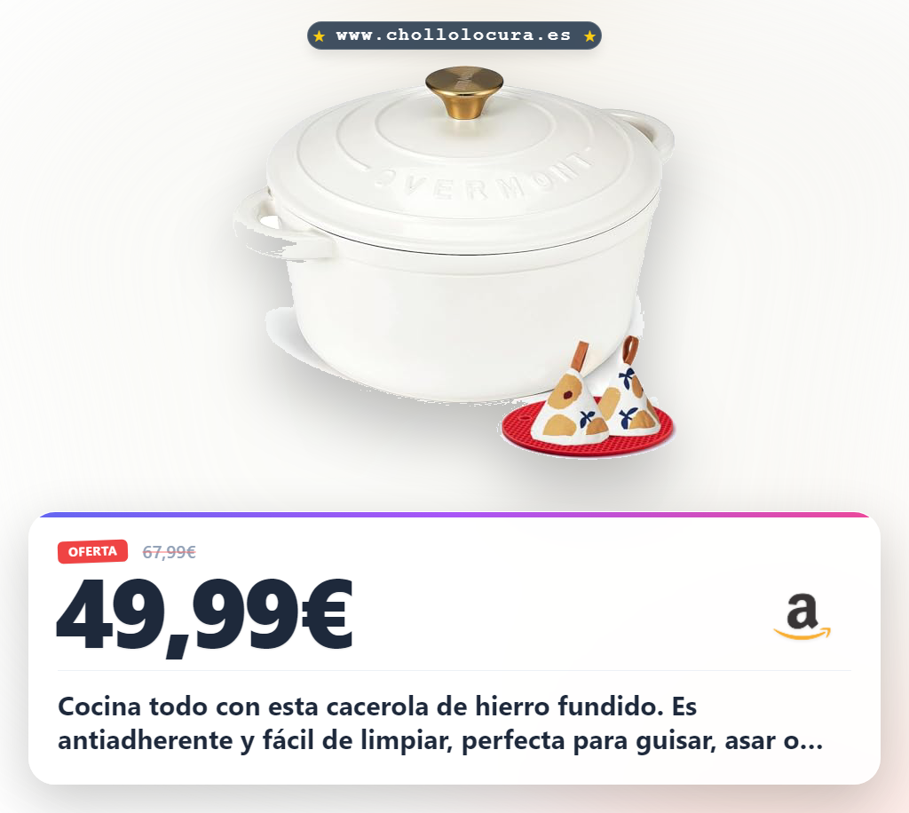 Aprovecha esta olla de hierro fundido Overmont antiadherente para inducción y cocinas. Versátil y fácil de limpiar al mejor precio.