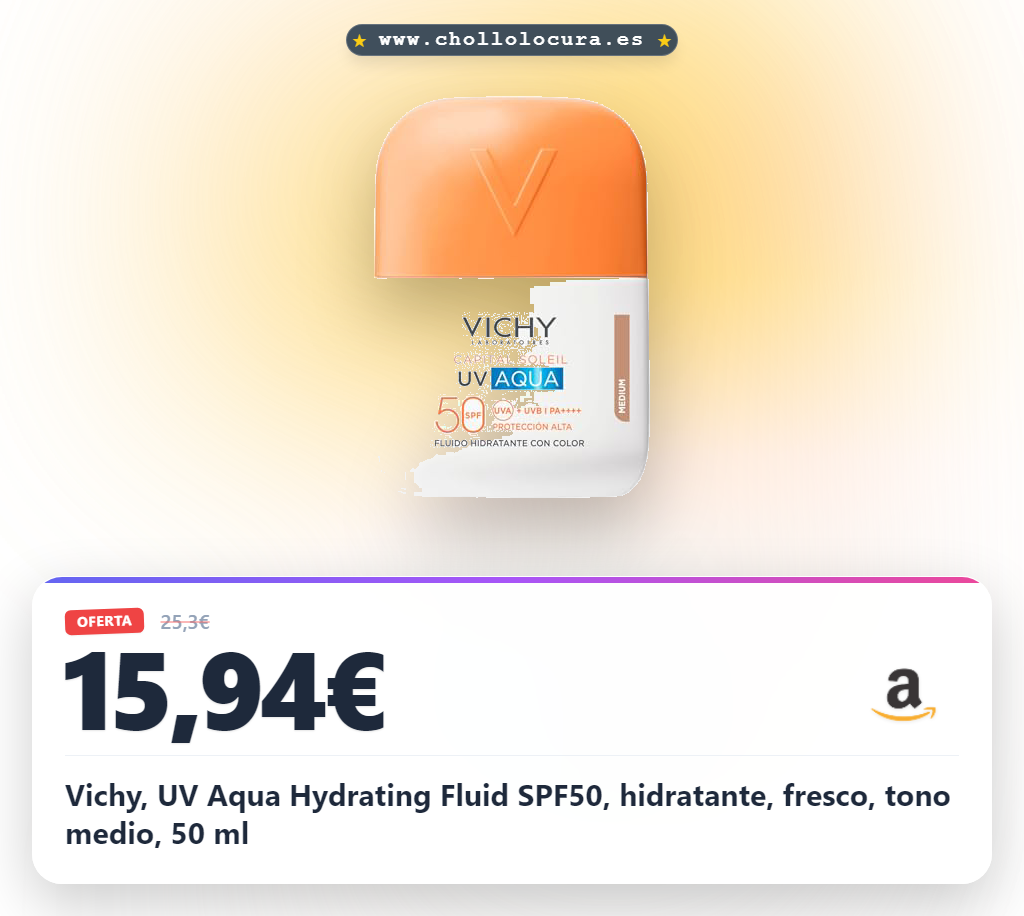 Vichy, UV Aqua Hydrating Fluid SPF50, hidratante, fresco, tono medio, 50 ml