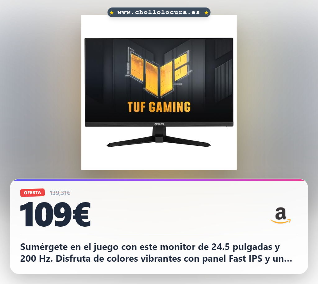 Consigue el monitor gaming ASUS TUF VG259Q5A Full HD 24.5 pulgadas 200 Hz con FreeSync Premium