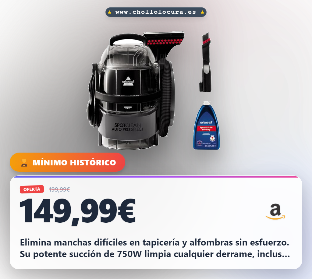 Encuentra el limpiador BISSELL SpotClean Auto Pro Select de 750W para manchas difíciles y tapicerías al mejor precio