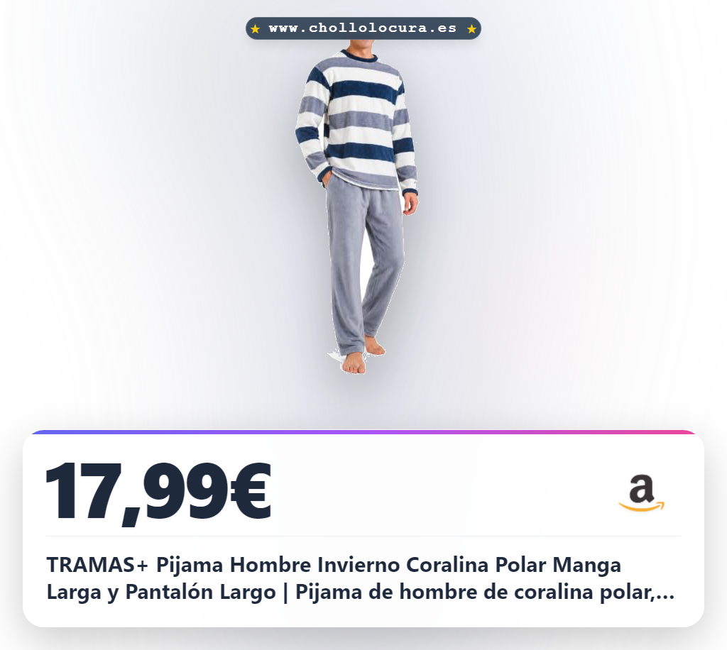 TRAMAS+ Pijama Hombre Invierno Coralina Polar Manga Larga y Pantalón Largo | Pijama de hombre de coralina polar, cálido y suave, con manga larga y pantalón largo. Ideal para invierno.