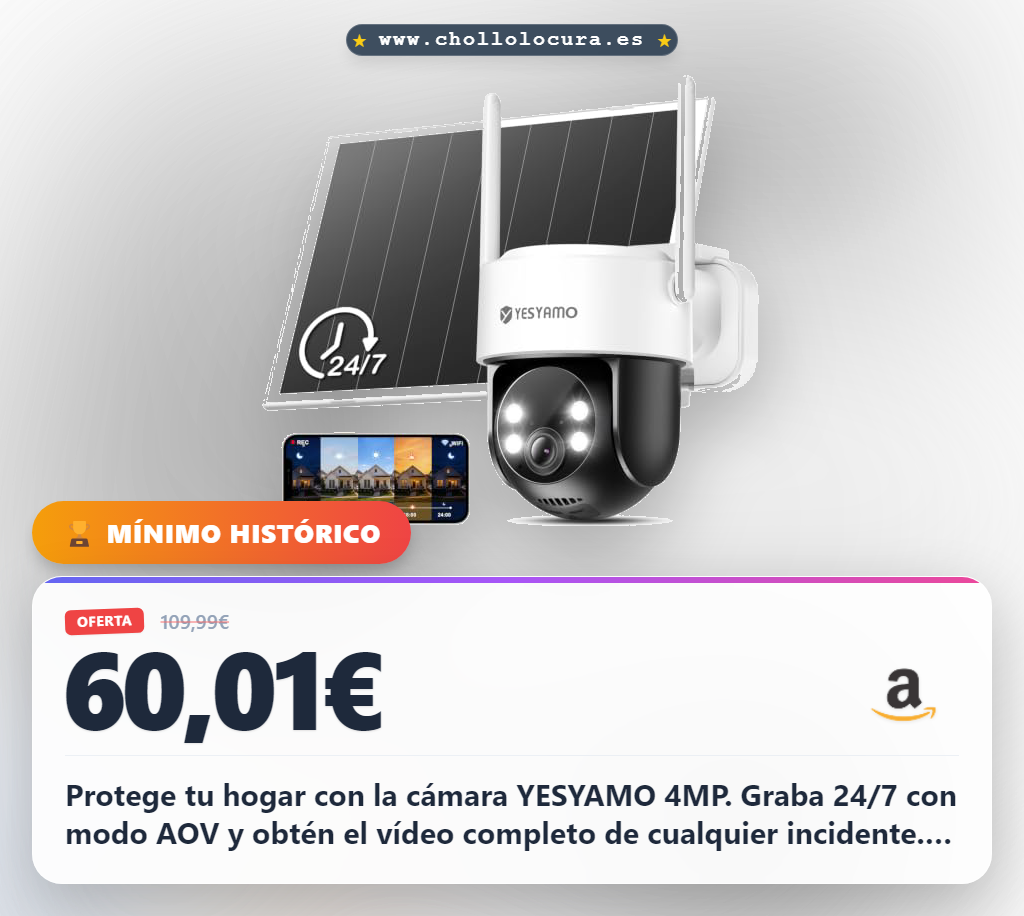 Aprovecha la cámara de vigilancia exterior 4MP 24/7 con detección inteligente y batería solar al mejor precio del año en oferta histórica