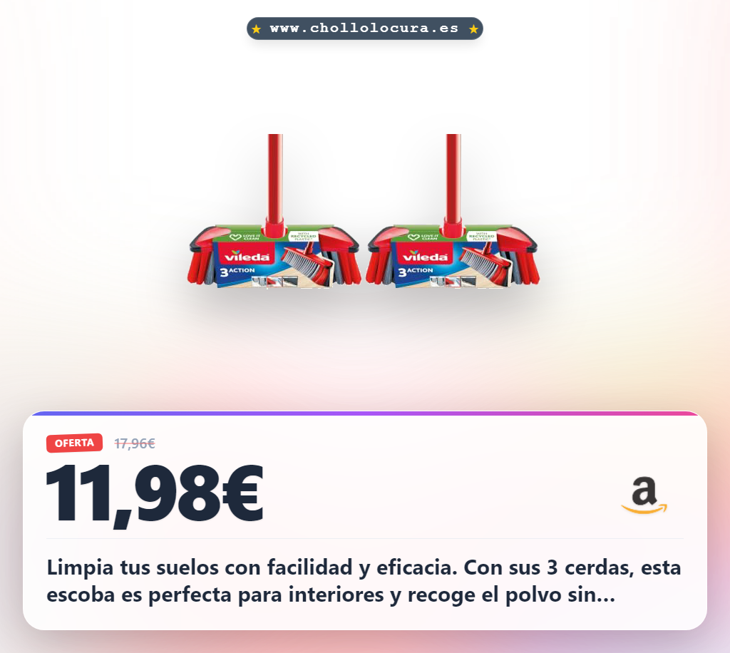 Aprovecha el paquete de escobas Vileda 3Action con 3 cerdas para interiores en oferta histórica