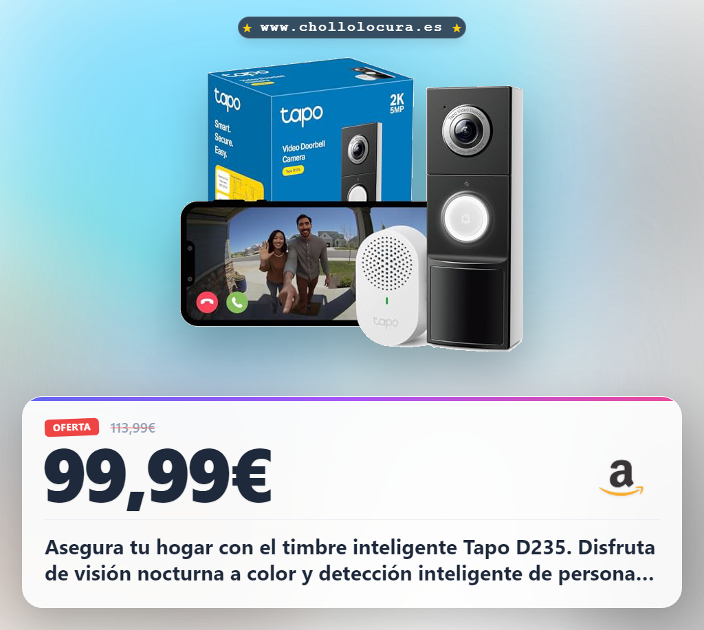 Consigue el timbre inteligente Tapo D235 2K 5MP con visión nocturna a color y detección inteligente IP66 en oferta
