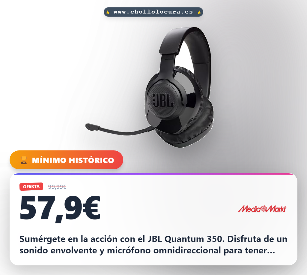 Disfruta la inmersión total con los auriculares gaming JBL Quantum 350 y tecnología QuantumSURROUND en oferta