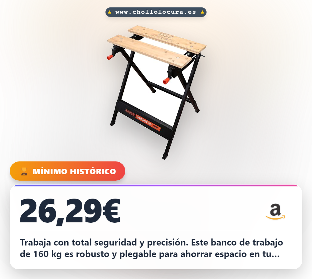Consigue este banco de trabajo robusto de 160 kg plegable y con patas antideslizantes al mejor precio