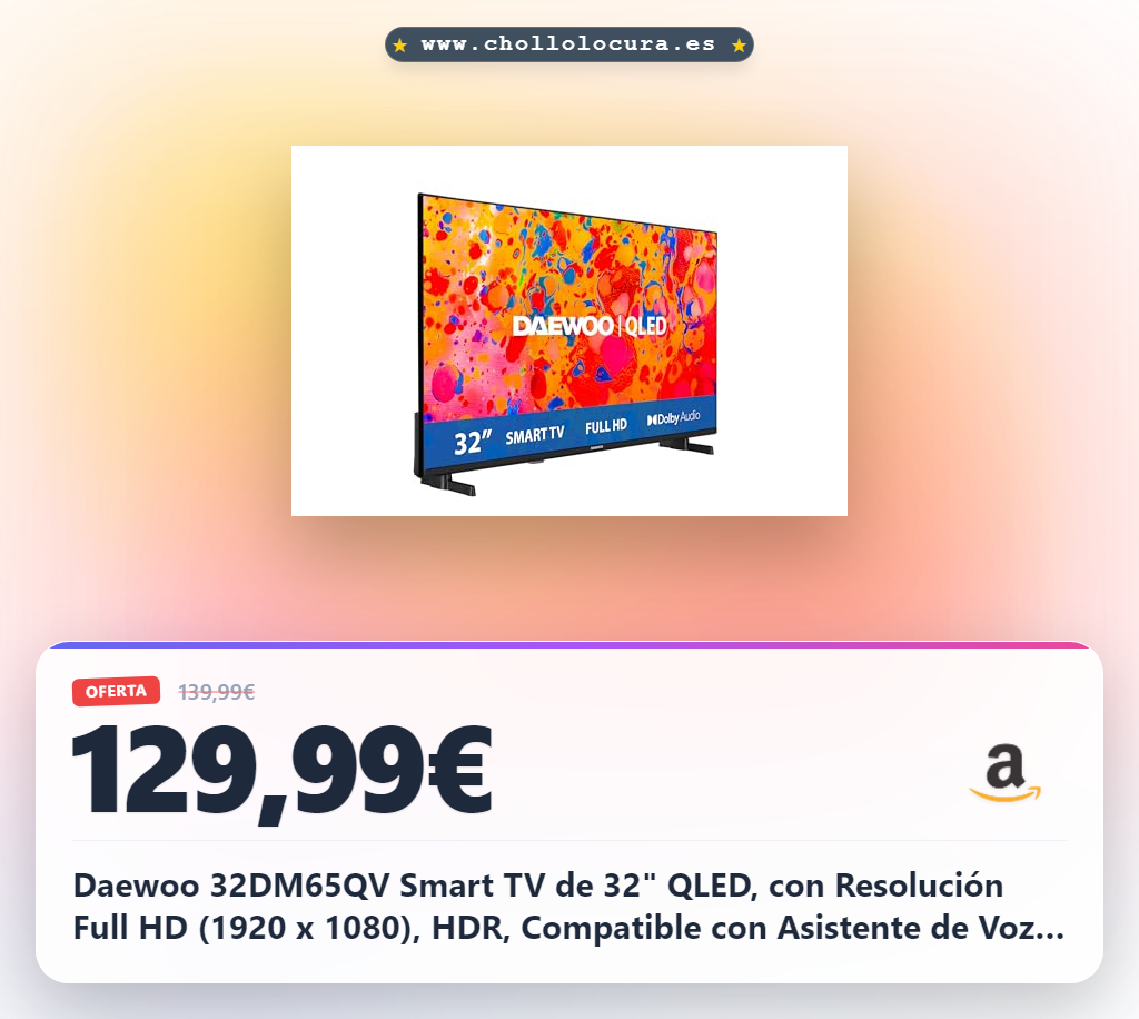Daewoo 32DM65QV Smart TV de 32" QLED, con Resolución Full HD (1920 x 1080), HDR, Compatible con Asistente de Voz Alexa