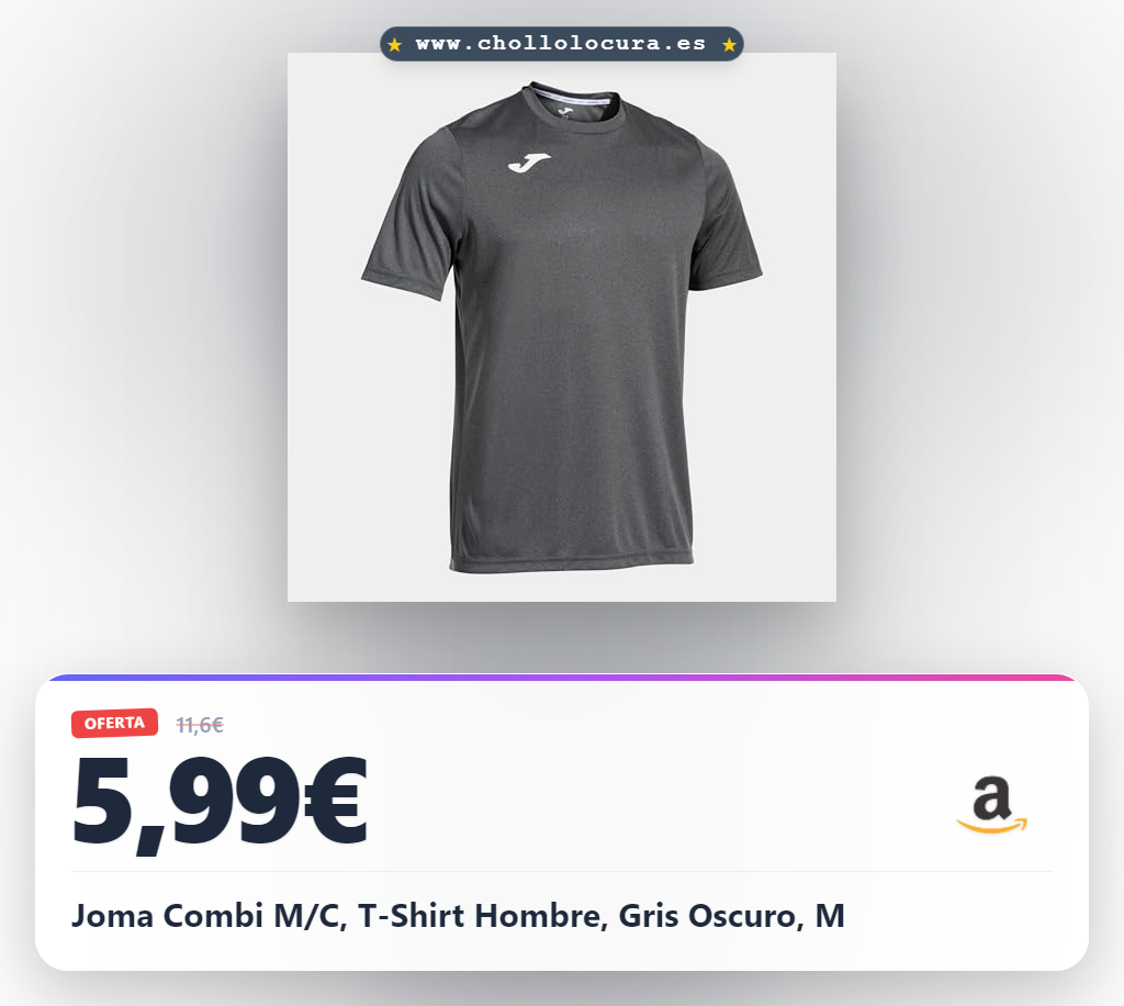 Joma Combi M/C, T-Shirt Hombre, Gris Oscuro, M