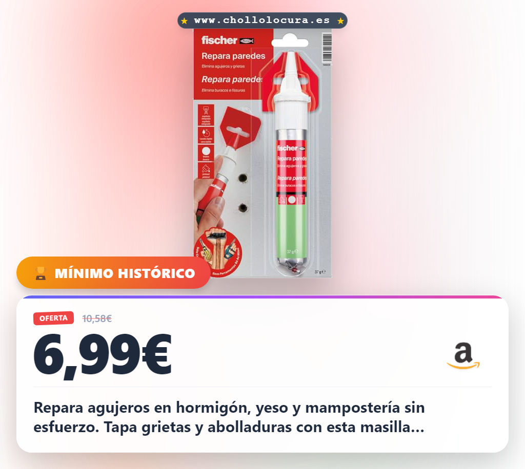 Aprovecha la masilla reparadora Fischer para tapar agujeros en yeso hormigón y mampostería con espátula