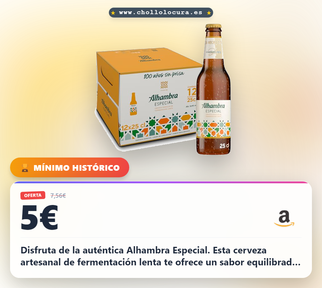 Aprovecha la Cerveza Alhambra Especial Pack 12 Botellas de fermentación lenta al mejor precio
