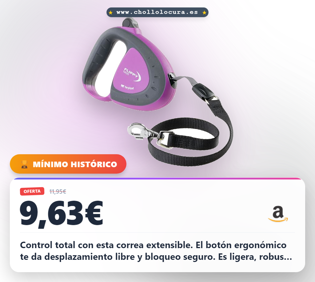 Obtén la correa perro extensible Flippy Tech morada de 3 metros para perros de hasta 25 Kg con botón único a precio de chollo