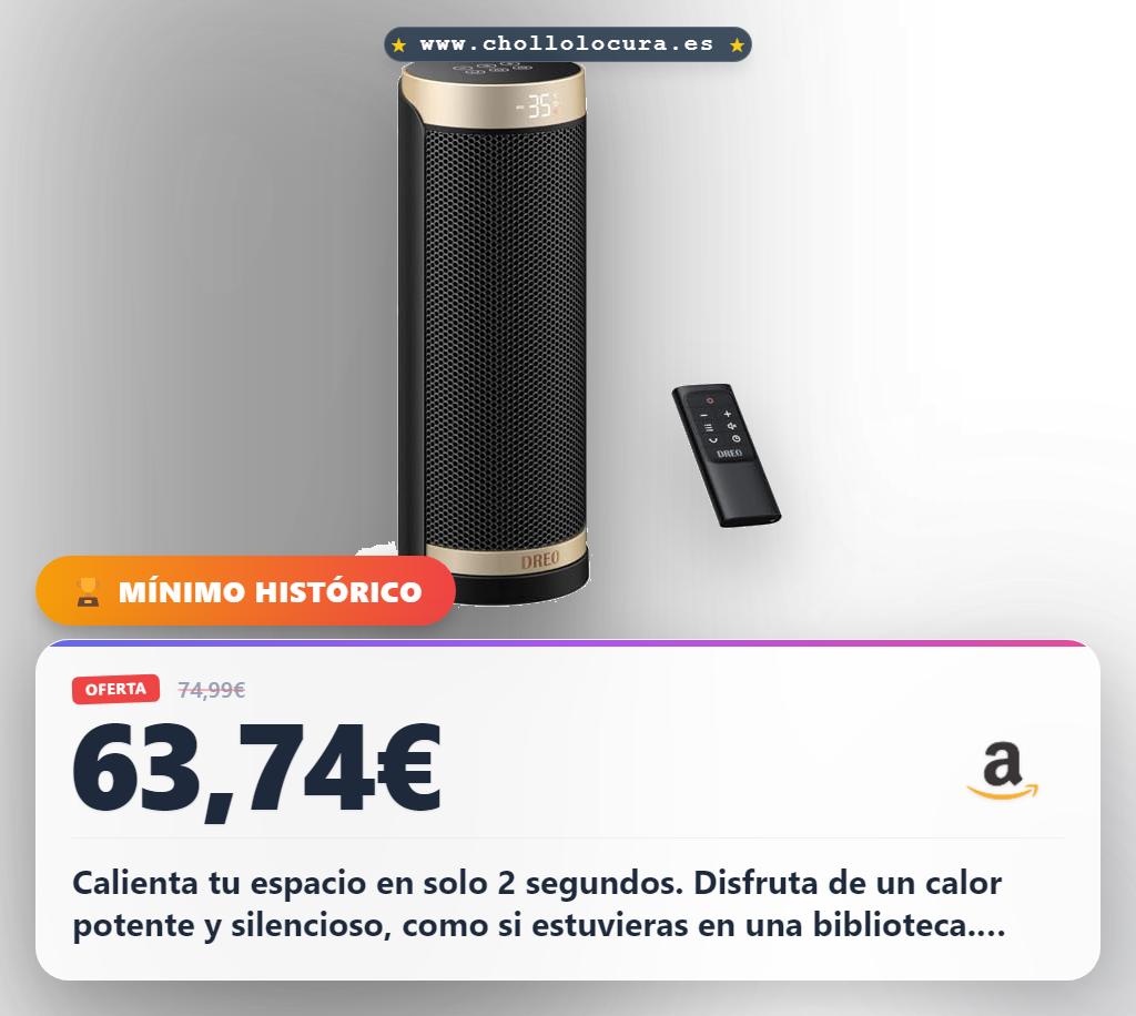 Encuentra calefactor Dreo 1800W: Calor instantáneo en 2 segundos y silencio total al mejor precio
