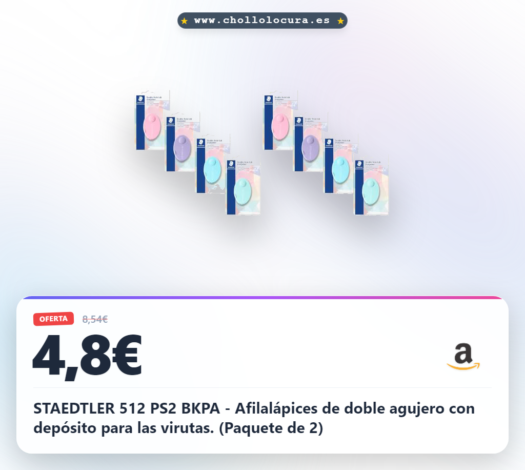 Adquiere el afilador de lápices STAEDTLER 512 PS2 BKPA con doble agujero y depósito en oferta histórica.