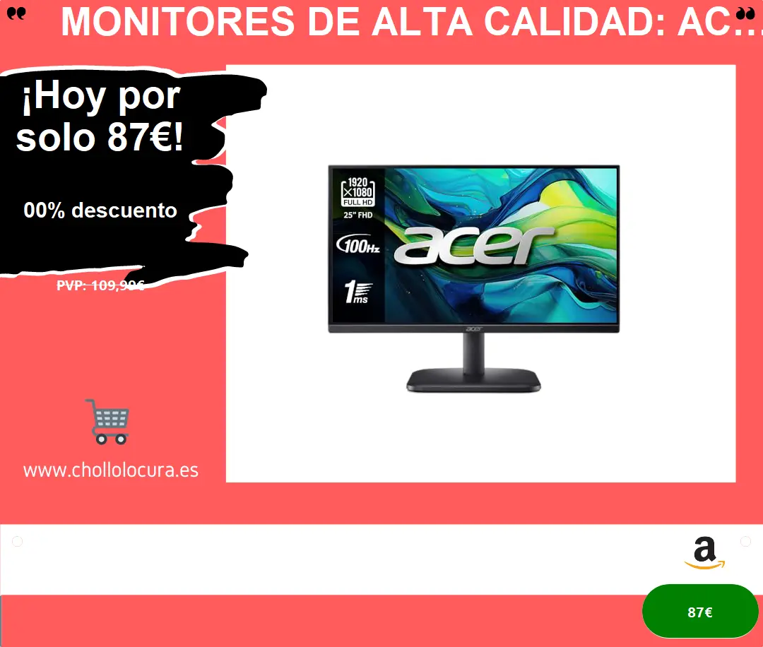 Monitores de Alta Calidad: Acer EK251Q EBI, 25, Full HD IPS con FreeSync y Ergonomía