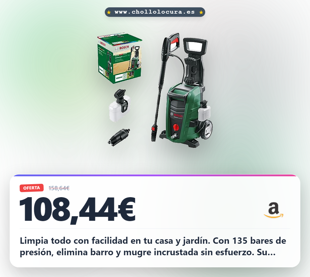 Aprovecha la hidrolimpiadora Bosch UniversalAquatak 135 para limpiar tu jardín y coche al mejor precio