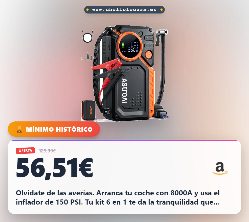 Llévate el kit de emergencia AstroAI 6 en 1: Arranca tu coche con 8000A y inflador de 150 PSI a precio de chollo